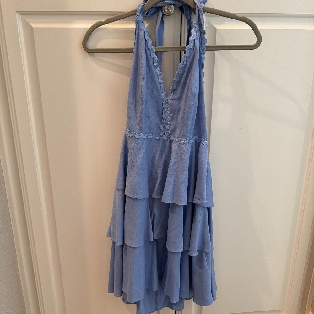 Impeccable Pig Halter Neck Layered Blue Dress